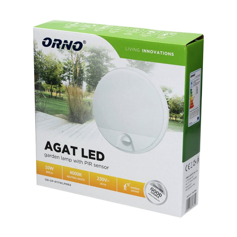 AGAT LED 10W, OPRAWA OGRODOWA Z CZUJNIKIEM RUCHU 140°, 800LM, IP54, 4000K, BIAŁA ORNO AGAT LED 10W, OPRAWA OGRODOWA Z CZUJNIKIEM RUCHU 140°, 800LM, IP54, 4000K, BIAŁA ORNO