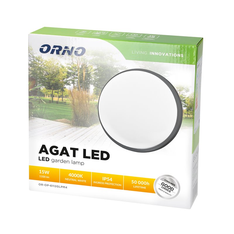 AGAT LED 15W, OPRAWA OGRODOWA, 1100LM, IP54, 4000K, SZARA ORNO AGAT LED 15W, OPRAWA OGRODOWA, 1100LM, IP54, 4000K, SZARA ORNO