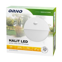 HALIT LED 10W, OPRAWA OGRODOWA Z CZUJNIKIEM RUCHU 140ST, 600LM, IP65, 4000K, IK10, BIAŁA ORNO HALIT LED 10W, OPRAWA OGRODOWA Z CZUJNIKIEM RUCHU 140ST, 600LM, IP65, 4000K, IK10, BIAŁA ORNO