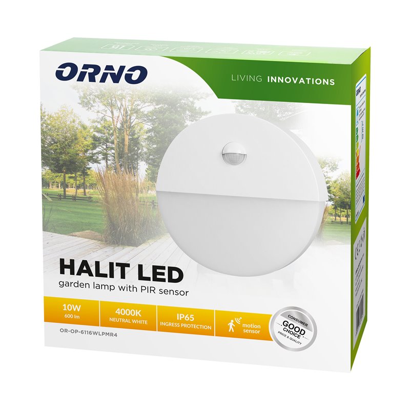 HALIT LED 10W, OPRAWA OGRODOWA Z CZUJNIKIEM RUCHU 140ST, 600LM, IP65, 4000K, IK10, BIAŁA ORNO HALIT LED 10W, OPRAWA OGRODOWA Z CZUJNIKIEM RUCHU 140ST, 600LM, IP65, 4000K, IK10, BIAŁA ORNO