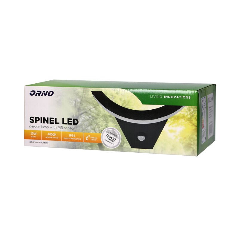 SPINEL LED 10W, OPRAWA OGRODOWA Z CZUJNIKIEM RUCHU 140°, 800LM, IP54, 4000K, IK10, CZARNA ORNO SPINEL LED 10W, OPRAWA OGRODOWA Z CZUJNIKIEM RUCHU 140°, 800LM, IP54, 4000K, IK10, CZARNA ORNO