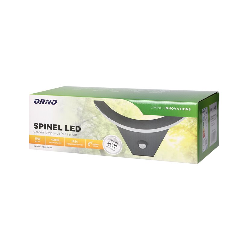 SPINEL LED 10W, OPRAWA OGRODOWA Z CZUJNIKIEM RUCHU 140°, 800LM, IP54, 4000K, IK10, SZARA ORNO SPINEL LED 10W, OPRAWA OGRODOWA Z CZUJNIKIEM RUCHU 140°, 800LM, IP54, 4000K, IK10, SZARA ORNO
