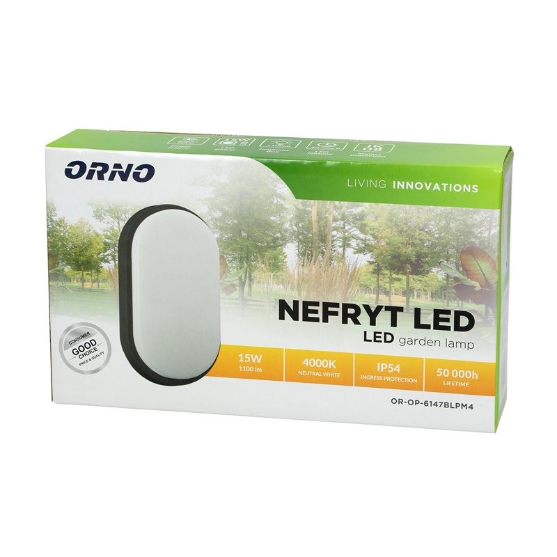 NEFRYT LED 15W, OPRAWA OGRODOWA, 1100LM, IP54, 4000K, CZARNA ORNO NEFRYT LED 15W, OPRAWA OGRODOWA, 1100LM, IP54, 4000K, CZARNA ORNO