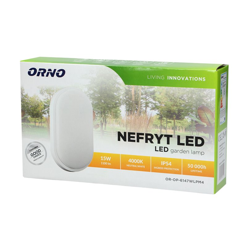 NEFRYT LED 15W, OPRAWA OGRODOWA, 1100LM, IP54, 4000K, BIAŁA ORNO NEFRYT LED 15W, OPRAWA OGRODOWA, 1100LM, IP54, 4000K, BIAŁA ORNO