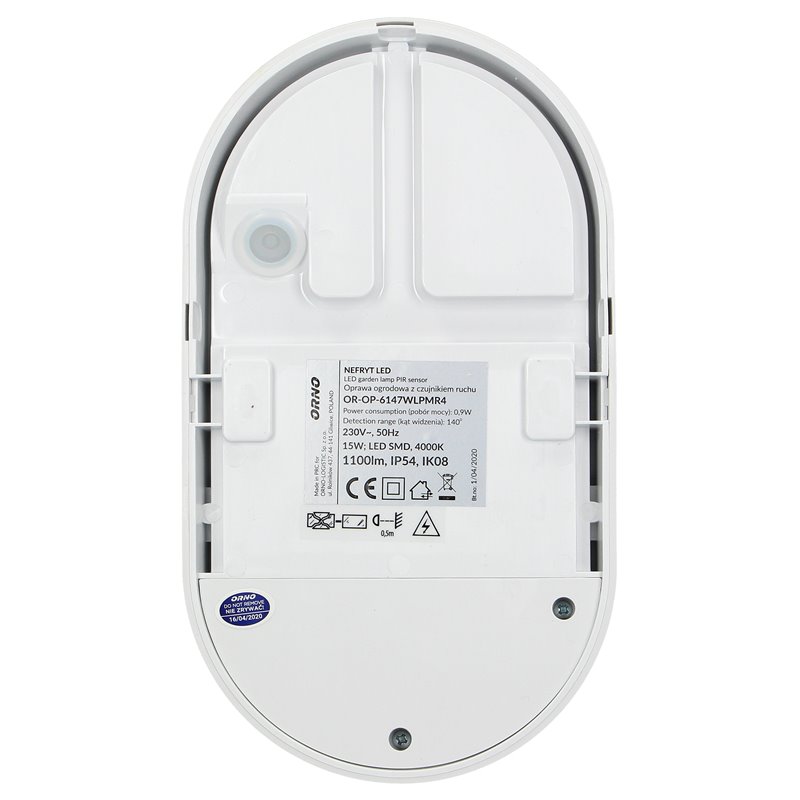 NEFRYT LED 15W, OPRAWA OGRODOWA Z CZUJNIKIEM RUCHU, 1100LM, IP54, 4000K, BIAŁA ORNO NEFRYT LED 15W, OPRAWA OGRODOWA Z CZUJNIKIEM RUCHU, 1100LM, IP54, 4000K, BIAŁA ORNO