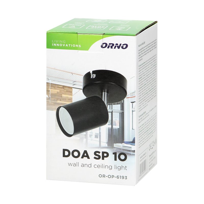 DOA SP 1O, OPRAWA ŚCIENNO-SUFITOWA, GU10 MAX. 50W, IP20, CZARNA ORNO DOA SP 1O, OPRAWA ŚCIENNO-SUFITOWA, GU10 MAX. 50W, IP20, CZARNA ORNO