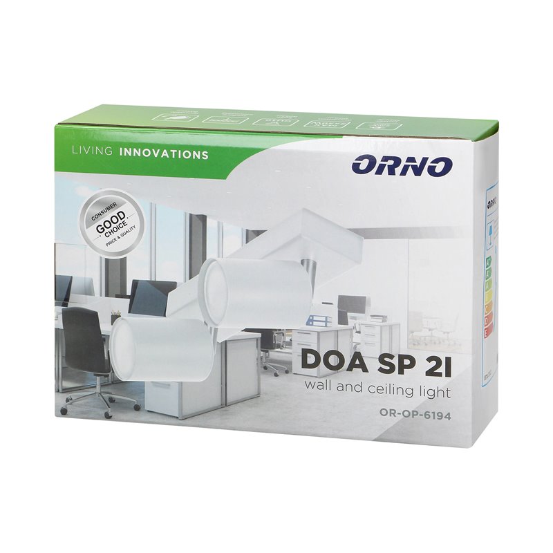 DOA SP 2I, OPRAWA ŚCIENNO-SUFITOWA, GU10 MAX. 2X50W, IP20, BIAŁA ORNO DOA SP 2I, OPRAWA ŚCIENNO-SUFITOWA, GU10 MAX. 2X50W, IP20, BIAŁA ORNO