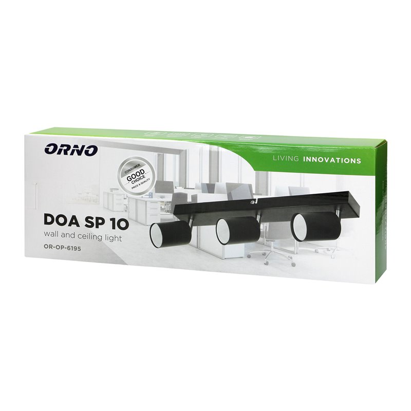 DOA SP 3I, OPRAWA ŚCIENNO-SUFITOWA, GU10 MAX. 3X50W, IP20, CZARNA ORNO DOA SP 3I, OPRAWA ŚCIENNO-SUFITOWA, GU10 MAX. 3X50W, IP20, CZARNA ORNO