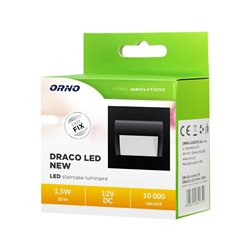 DRACO LED NEW 1,5W, OPRAWA SCHODOWA PODTYNKOWA, 12VDC, 30LM, 3000K, CZARNY, INNOWACYJNY SPOSÓB MONTAŻU ORNO DRACO LED NEW 1,5W, OPRAWA SCHODOWA PODTYNKOWA, 12VDC, 30LM, 3000K, CZARNY, INNOWACYJNY SPOSÓB MONTAŻU ORNO