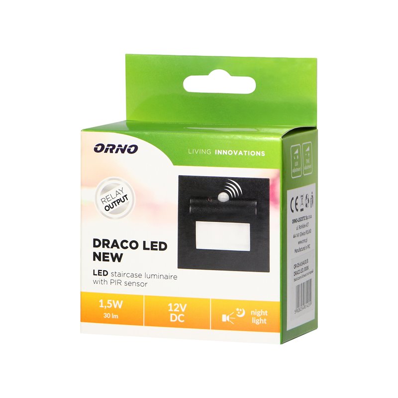 DRACO LED NEW 1,5W, OPRAWA SCHODOWA PODTYNKOWA, 12VDC, 30LM, 6000K, CZARNY, INNOWACYJNY SPOSÓB MONTAŻU ORNO DRACO LED NEW 1,5W, OPRAWA SCHODOWA PODTYNKOWA, 12VDC, 30LM, 6000K, CZARNY, INNOWACYJNY SPOSÓB MONTAŻU ORNO