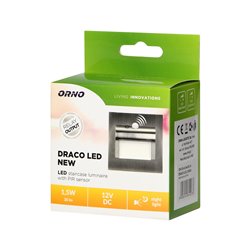 DRACO LED NEW 1,5W, OPRAWA SCHODOWA PODTYNKOWA, 12VDC, 30LM, 3000K, SATYNA, CZUJNIK RUCHU I ZMIERZCHU ORNO DRACO LED NEW 1,5W, OPRAWA SCHODOWA PODTYNKOWA, 12VDC, 30LM, 3000K, SATYNA, CZUJNIK RUCHU I ZMIERZCHU ORNO
