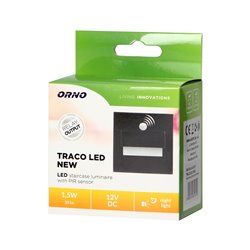 TRACO LED 1,5W, OPRAWA SCHODOWA PODTYNKOWA, 12VDC, 30LM, 3000K, CZARNY, CZUJNIK RUCHU I ZMIERZCHU ORNO TRACO LED 1,5W, OPRAWA SCHODOWA PODTYNKOWA, 12VDC, 30LM, 3000K, CZARNY, CZUJNIK RUCHU I ZMIERZCHU ORNO