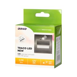 TRACO LED 1,5W, OPRAWA SCHODOWA PODTYNKOWA, 12VDC, 30LM, 3000K, SATYNA, CZUJNIK RUCHU I ZMIERZCHU ORNO TRACO LED 1,5W, OPRAWA SCHODOWA PODTYNKOWA, 12VDC, 30LM, 3000K, SATYNA, CZUJNIK RUCHU I ZMIERZCHU ORNO