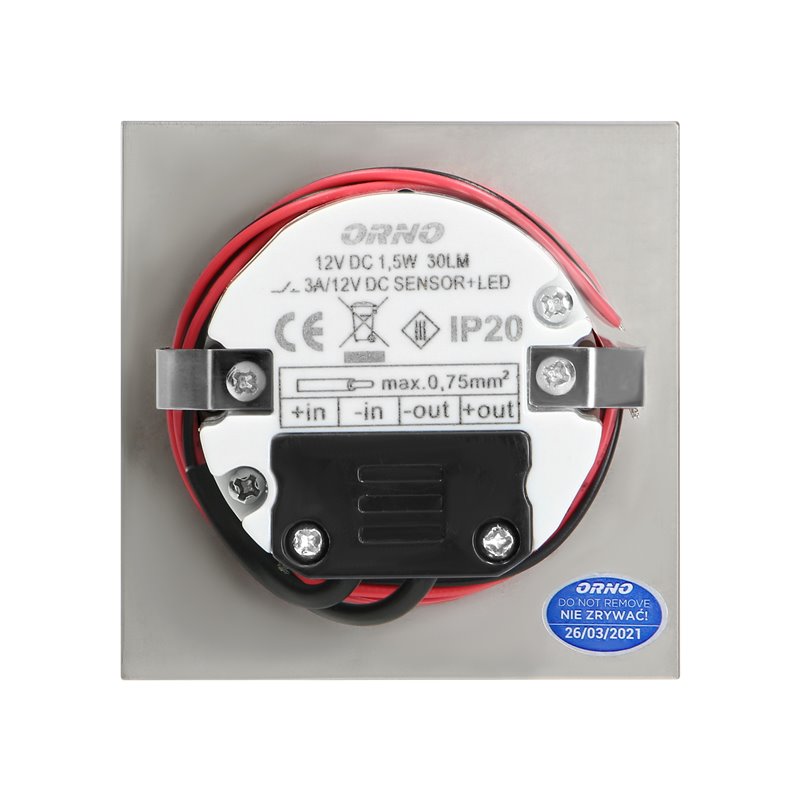 TRACO LED 1,5W, OPRAWA SCHODOWA PODTYNKOWA, 12VDC, 30LM, 3000K, SATYNA, CZUJNIK RUCHU I ZMIERZCHU ORNO TRACO LED 1,5W, OPRAWA SCHODOWA PODTYNKOWA, 12VDC, 30LM, 3000K, SATYNA, CZUJNIK RUCHU I ZMIERZCHU ORNO