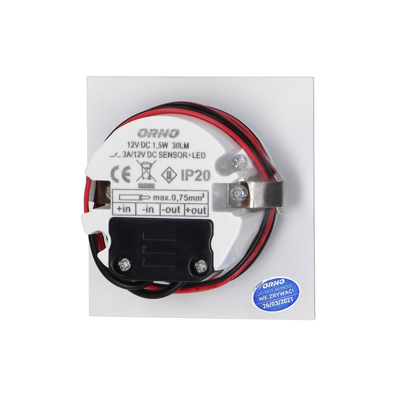TRACO LED 1,5W, OPRAWA SCHODOWA PODTYNKOWA, 12VDC, 30LM, 3000K, BIAŁA, CZUJNIK RUCHU I ZMIERZCHU ORNO TRACO LED 1,5W, OPRAWA SCHODOWA PODTYNKOWA, 12VDC, 30LM, 3000K, BIAŁA, CZUJNIK RUCHU I ZMIERZCHU ORNO