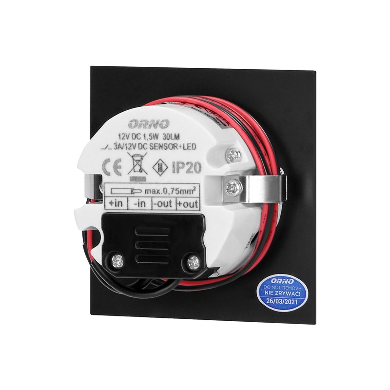 TRACO LED 1,5W, OPRAWA SCHODOWA PODTYNKOWA, 12VDC, 30LM, 6000K, CZARNY, CZUJNIK RUCHU I ZMIERZCHU ORNO TRACO LED 1,5W, OPRAWA SCHODOWA PODTYNKOWA, 12VDC, 30LM, 6000K, CZARNY, CZUJNIK RUCHU I ZMIERZCHU ORNO
