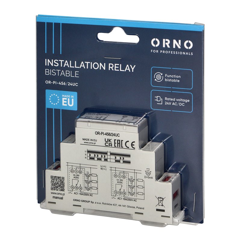 PRZEKAŹNIK INSTALACYJNY BISTABILNY 24 VAC/DC, 16A ORNO PRZEKAŹNIK INSTALACYJNY BISTABILNY 24 VAC/DC, 16A ORNO