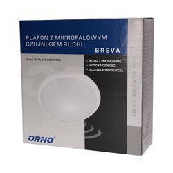 BREVA, PLAFON OŚWIETLENIOWY Z MIKROFALOWYM CZUJNIKIEM RUCHU, 60W, E27, IP44, POLIWĘGLAN MLECZNY ORNO BREVA, PLAFON OŚWIETLENIOWY Z MIKROFALOWYM CZUJNIKIEM RUCHU, 60W, E27, IP44, POLIWĘGLAN MLECZNY ORNO