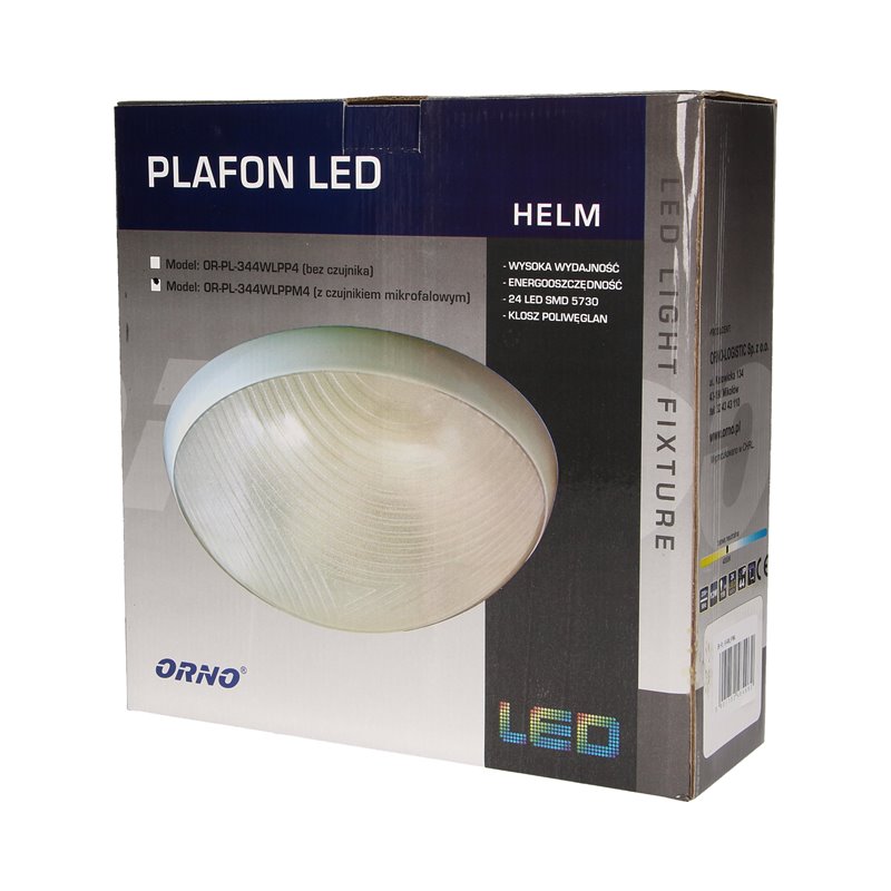 HELM LED 12W, PLAFON Z MIKROFALOWYM CZUJNIKIEM RUCHU, 1150LM, IP44, 4000K, POLIWĘGLAN PRZEŹROCZYSTY, BIAŁY ORNO HELM LED 12W, PLAFON Z MIKROFALOWYM CZUJNIKIEM RUCHU, 1150LM, IP44, 4000K, POLIWĘGLAN PRZEŹROCZYSTY, BIAŁY ORNO