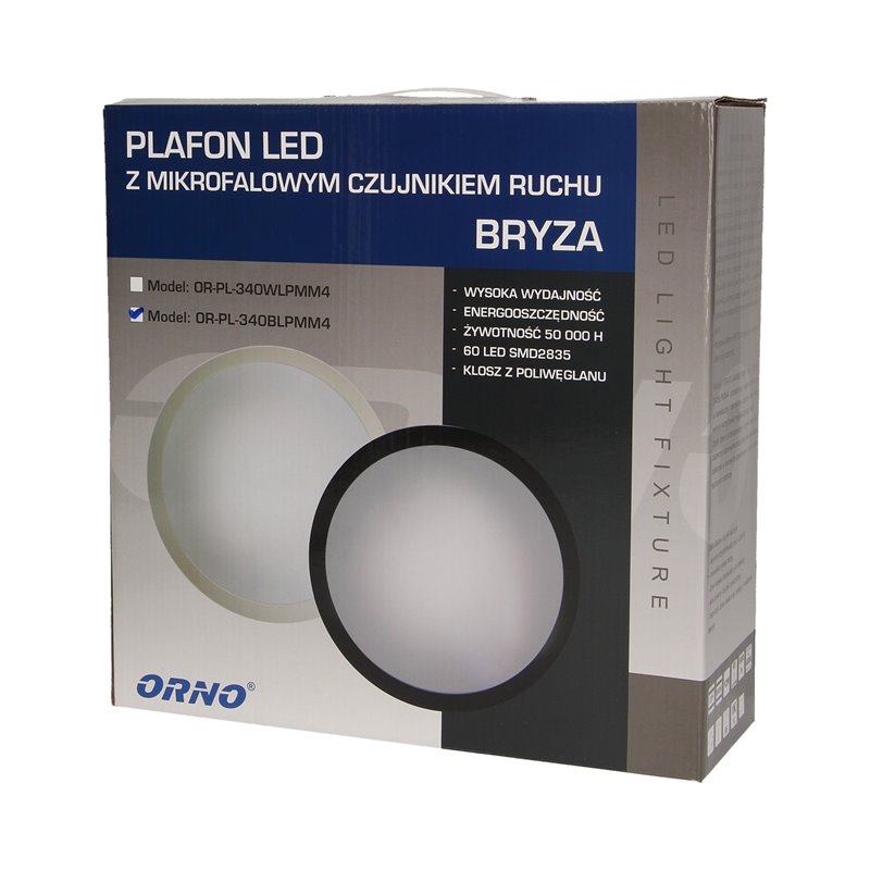 PLAFON ZEFIR LED Z MIKROFALOWYM CZUJNIKIEM RUCHU, CZARNY, 25W ORNO PLAFON ZEFIR LED Z MIKROFALOWYM CZUJNIKIEM RUCHU, CZARNY, 25W ORNO