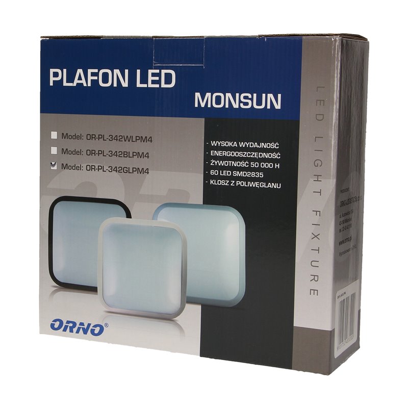 PLAFON MONSUN LED 15W, SREBRNY ORNO PLAFON MONSUN LED 15W, SREBRNY ORNO