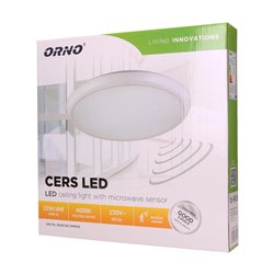 CERS LED 22W, PLAFON Z MIKROFALOWYM CZUJNIKIEM RUCHU, 2000LM, IP65, 4000K, POLIWĘGLAN MLECZNY BIAŁY, FUNKCJA PRZYCIEMNIENIA ORNO CERS LED 22W, PLAFON Z MIKROFALOWYM CZUJNIKIEM RUCHU, 2000LM, IP65, 4000K, POLIWĘGLAN MLECZNY BIAŁY, FUNKCJA PRZYCIEMNIENIA ORNO