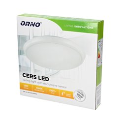 CERS LED 16W, PLAFON Z MIKROFALOWYM CZUJNIKIEM RUCHU, 1300LM, IP54, 4000K, POLIWĘGLAN MLECZNY, BIAŁY, FUNKCJA PRZYCIEMNIENIA ORN CERS LED 16W, PLAFON Z MIKROFALOWYM CZUJNIKIEM RUCHU, 1300LM, IP54, 4000K, POLIWĘGLAN MLECZNY, BIAŁY, FUNKCJA PRZYCIEMNIENIA ORN