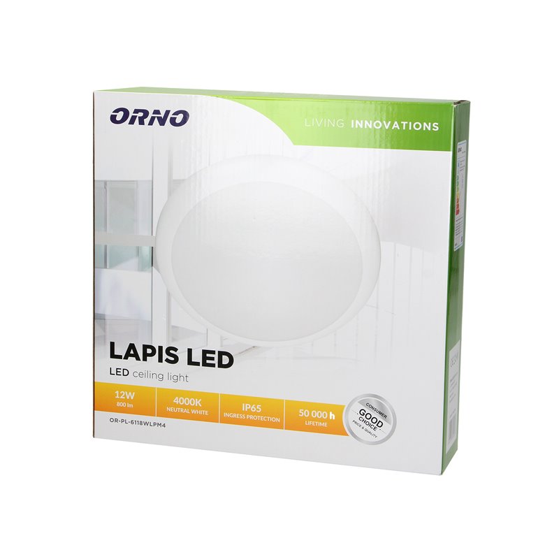LAPIS LED 12W, PLAFON OŚWIETLENIOWY, 800LM, IP65, 4000K, IK10, POLIWĘGLAN MLECZNY, BIAŁY ORNO LAPIS LED 12W, PLAFON OŚWIETLENIOWY, 800LM, IP65, 4000K, IK10, POLIWĘGLAN MLECZNY, BIAŁY ORNO