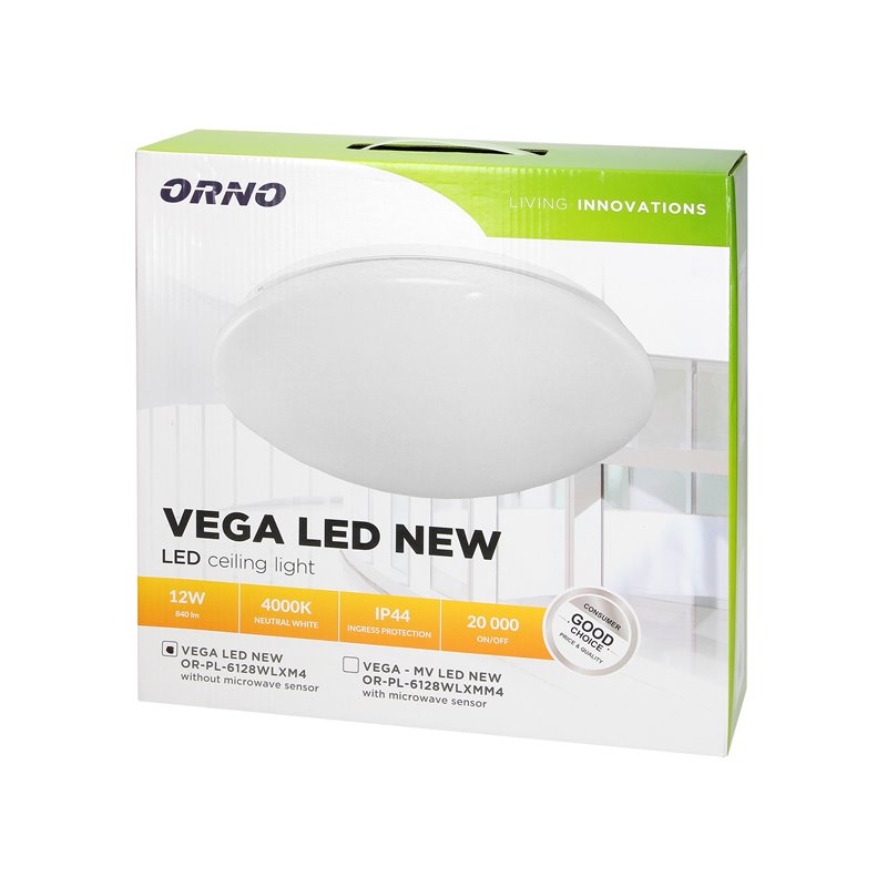 VEGA LED NEW 12W, PLAFON OŚWIETLENIOWY, 840LM, IP44, 4000K, PMMA+STAL ORNO VEGA LED NEW 12W, PLAFON OŚWIETLENIOWY, 840LM, IP44, 4000K, PMMA+STAL ORNO