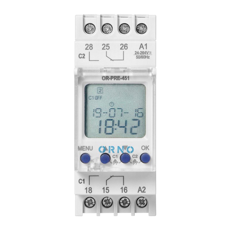 ELEKTRONICZNY PROGRAMATOR ASTRONOMICZNY I CZASOWY, 100 PROGRAMÓW, 3 JĘZYKI MENU, 2 WYJŚCIA PRZEKAŹNIKOWE MAX.16A/230V, SZEROKOŚĆ ELEKTRONICZNY PROGRAMATOR ASTRONOMICZNY I CZASOWY, 100 PROGRAMÓW, 3 JĘZYKI MENU, 2 WYJŚCIA PRZEKAŹNIKOWE MAX.16A/230V, SZEROKOŚĆ