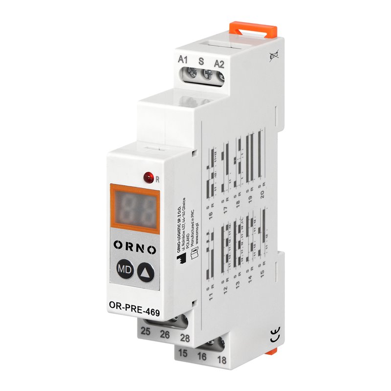 CYFROWY PRZEKAŹNIK CZASOWY 1 MODUŁOWY WIELOFUNKCYJNY, 0.1 S-99 DNI, 12-240 VAC, 16 A, 20 TRYBÓW ORNO CYFROWY PRZEKAŹNIK CZASOWY 1 MODUŁOWY WIELOFUNKCYJNY, 0.1 S-99 DNI, 12-240 VAC, 16 A, 20 TRYBÓW ORNO