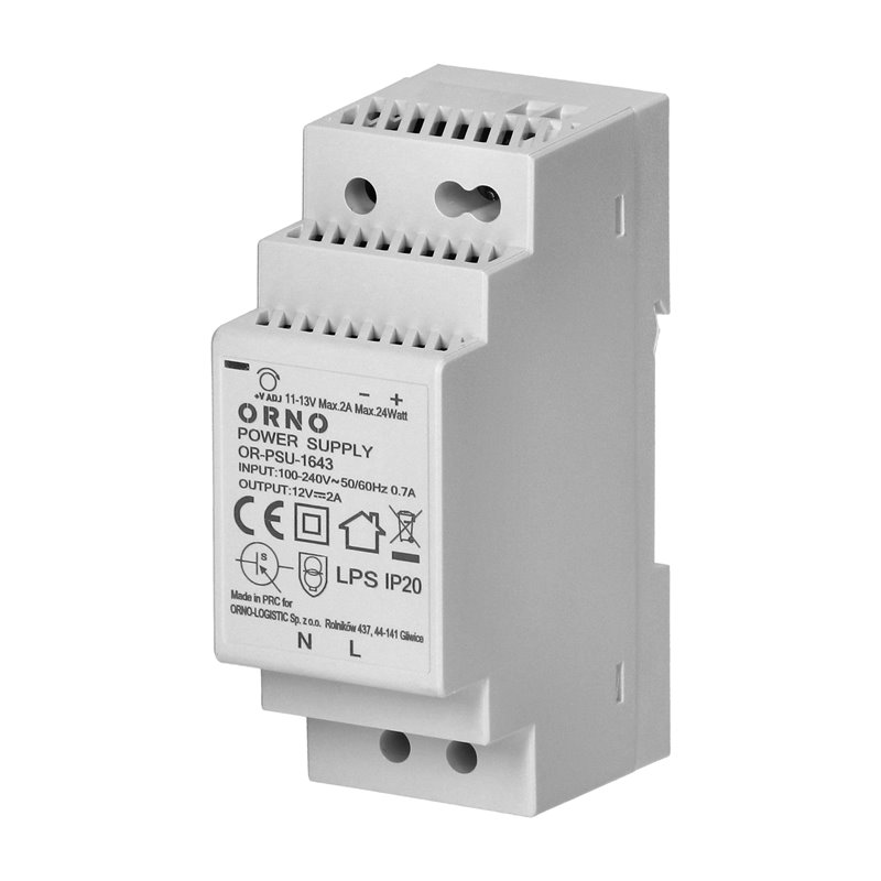 ZASILACZ NA SZYNĘ DIN 12VDC, 2A, 24W, SZEROKOŚĆ 2 MODUŁY ORNO ZASILACZ NA SZYNĘ DIN 12VDC, 2A, 24W, SZEROKOŚĆ 2 MODUŁY ORNO