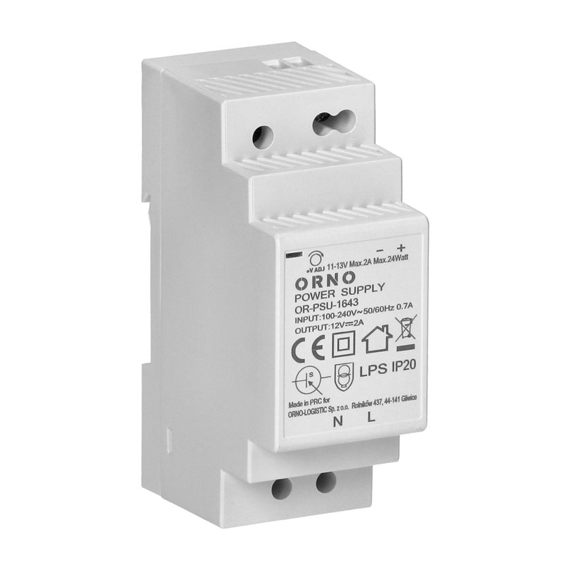 ZASILACZ NA SZYNĘ DIN 12VDC, 2A, 24W, SZEROKOŚĆ 2 MODUŁY ORNO ZASILACZ NA SZYNĘ DIN 12VDC, 2A, 24W, SZEROKOŚĆ 2 MODUŁY ORNO