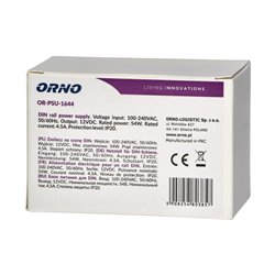 ZASILACZ NA SZYNĘ DIN 12VDC, 4,5A, 54W, SZEROKOŚĆ 3 MODUŁY ORNO ZASILACZ NA SZYNĘ DIN 12VDC, 4,5A, 54W, SZEROKOŚĆ 3 MODUŁY ORNO