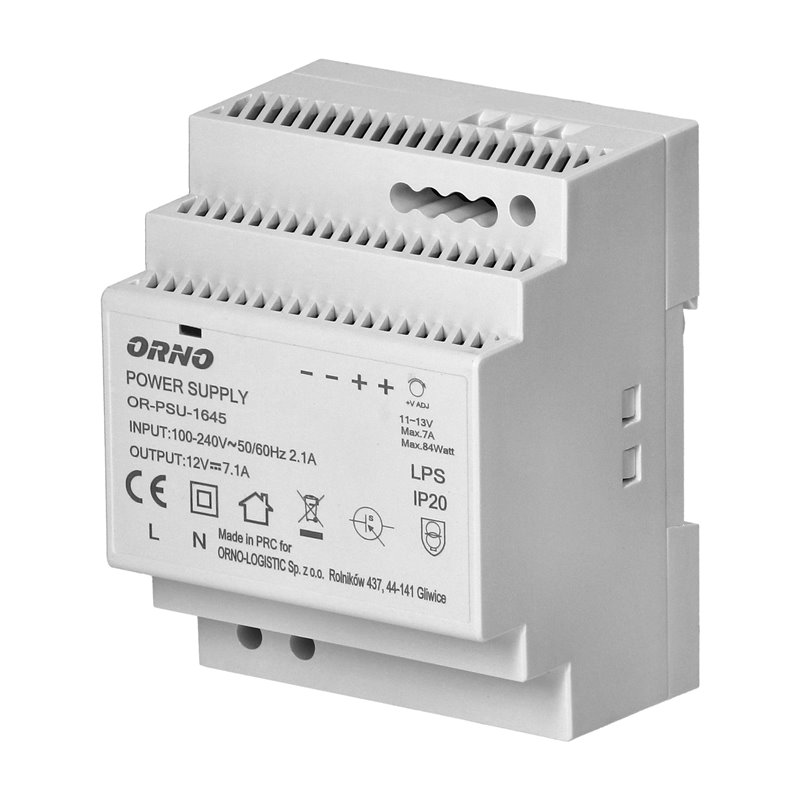 ZASILACZ NA SZYNĘ DIN 12VDC, 7A, 84W, SZEROKOŚĆ 4 MODUŁY ORNO ZASILACZ NA SZYNĘ DIN 12VDC, 7A, 84W, SZEROKOŚĆ 4 MODUŁY ORNO