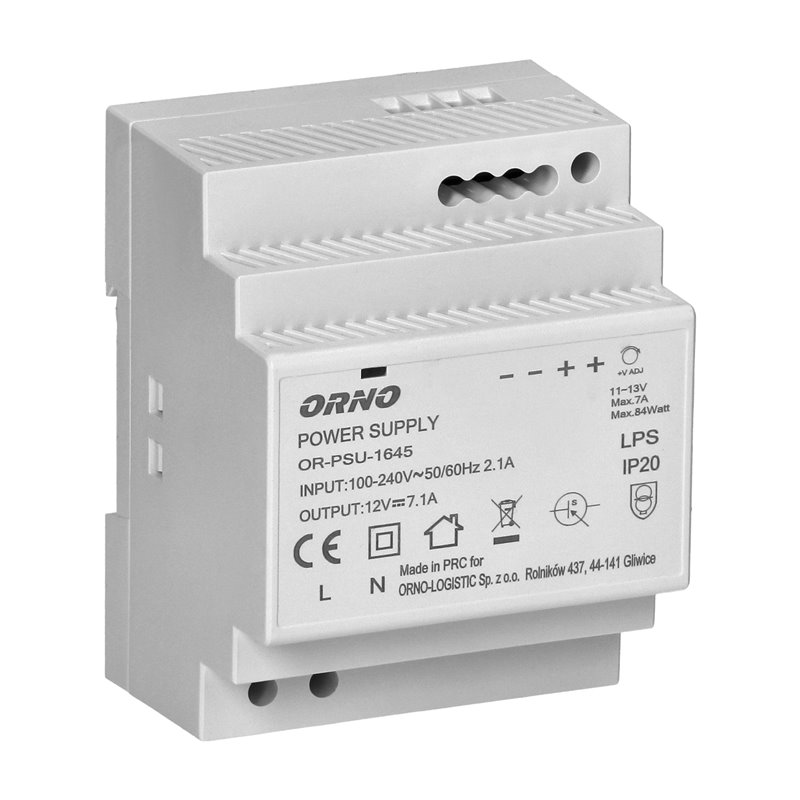 ZASILACZ NA SZYNĘ DIN 12VDC, 7A, 84W, SZEROKOŚĆ 4 MODUŁY ORNO ZASILACZ NA SZYNĘ DIN 12VDC, 7A, 84W, SZEROKOŚĆ 4 MODUŁY ORNO