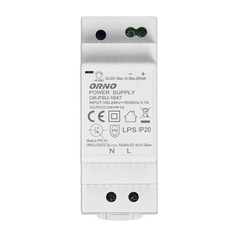 ZASILACZ NA SZYNĘ DIN 24VDC, 1A, 24W, SZEROKOŚĆ 2 MODUŁY ORNO ZASILACZ NA SZYNĘ DIN 24VDC, 1A, 24W, SZEROKOŚĆ 2 MODUŁY ORNO