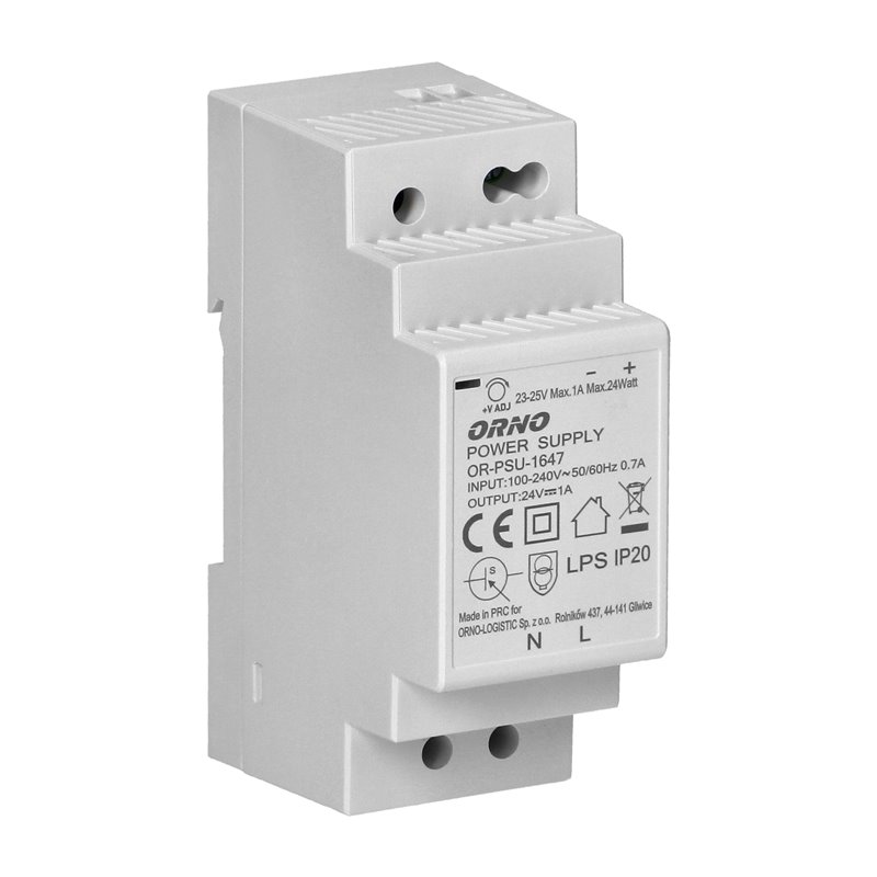 ZASILACZ NA SZYNĘ DIN 24VDC, 1A, 24W, SZEROKOŚĆ 2 MODUŁY ORNO ZASILACZ NA SZYNĘ DIN 24VDC, 1A, 24W, SZEROKOŚĆ 2 MODUŁY ORNO
