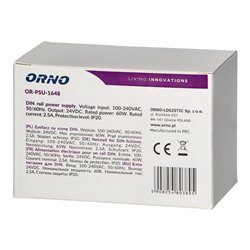 ZASILACZ NA SZYNĘ DIN 24VDC, 2,5A, 60W, SZEROKOŚĆ 3 MODUŁY ORNO ZASILACZ NA SZYNĘ DIN 24VDC, 2,5A, 60W, SZEROKOŚĆ 3 MODUŁY ORNO
