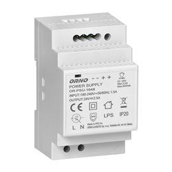 ZASILACZ NA SZYNĘ DIN 24VDC, 2,5A, 60W, SZEROKOŚĆ 3 MODUŁY ORNO ZASILACZ NA SZYNĘ DIN 24VDC, 2,5A, 60W, SZEROKOŚĆ 3 MODUŁY ORNO