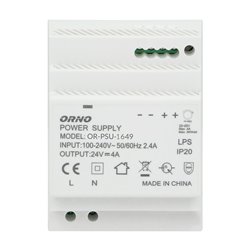 ZASILACZ NA SZYNĘ DIN 24VDC, 4A, 100W, SZEROKOŚĆ 4 MODUŁY ORNO ZASILACZ NA SZYNĘ DIN 24VDC, 4A, 100W, SZEROKOŚĆ 4 MODUŁY ORNO