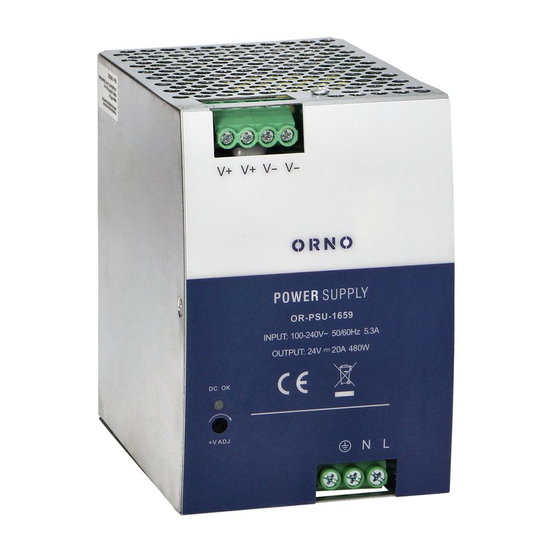 ZASILACZ PRZEMYSŁOWY, NA SZYNĘ DIN, 24VDC, 20A, 480W, W METALOWEJ OBUDOWIE ORNO ZASILACZ PRZEMYSŁOWY, NA SZYNĘ DIN, 24VDC, 20A, 480W, W METALOWEJ OBUDOWIE ORNO