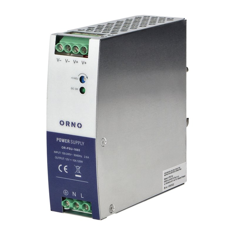 ZASILACZ  PRZEMYSŁOWY NA SZYNĘ DIN, 12VDC 10A 120W, OBUDOWA METALOWA ORNO