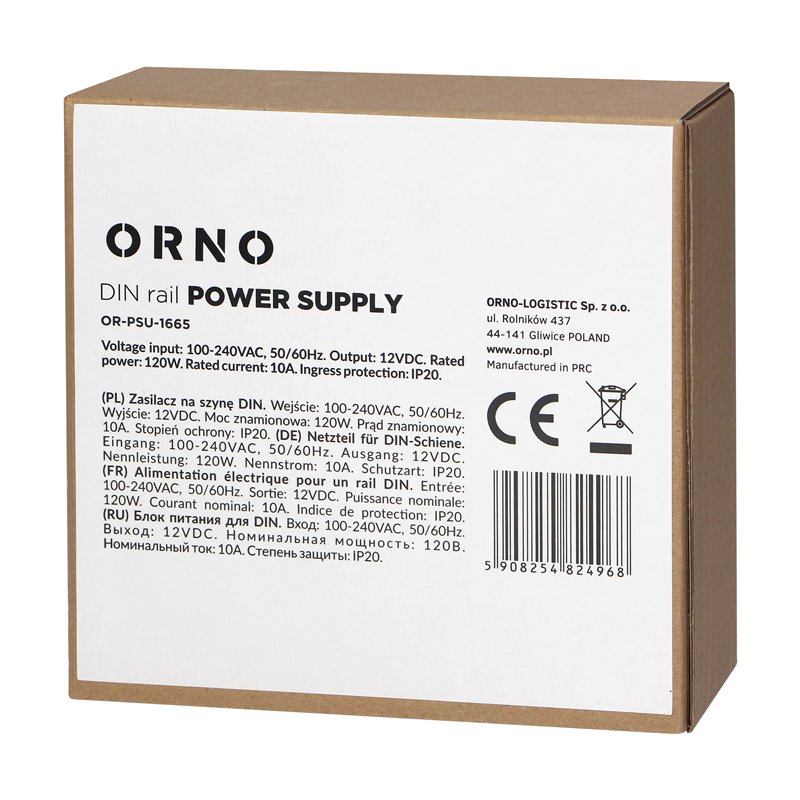 ZASILACZ PRZEMYSŁOWY NA SZYNĘ DIN, 12VDC 10A 120W, OBUDOWA METALOWA ORNO ZASILACZ PRZEMYSŁOWY NA SZYNĘ DIN, 12VDC 10A 120W, OBUDOWA METALOWA ORNO