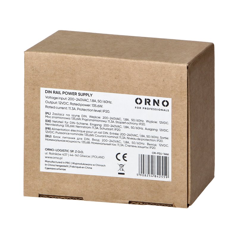 ZASILACZ NA SZYNE DIN, 12VDC, 11,3A, 135,6W, 6 MODUŁÓW ORNO ZASILACZ NA SZYNE DIN, 12VDC, 11,3A, 135,6W, 6 MODUŁÓW ORNO