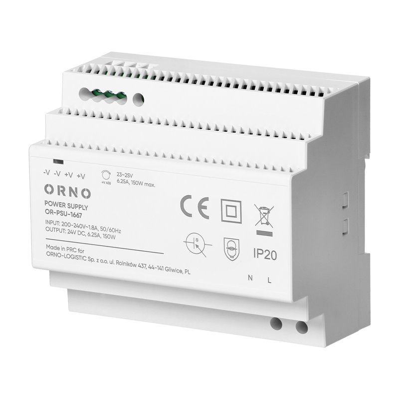 ZASILACZ NA SZYNE DIN, 24VDC, 6,25A, 150W, 6 MODUŁÓW ORNO