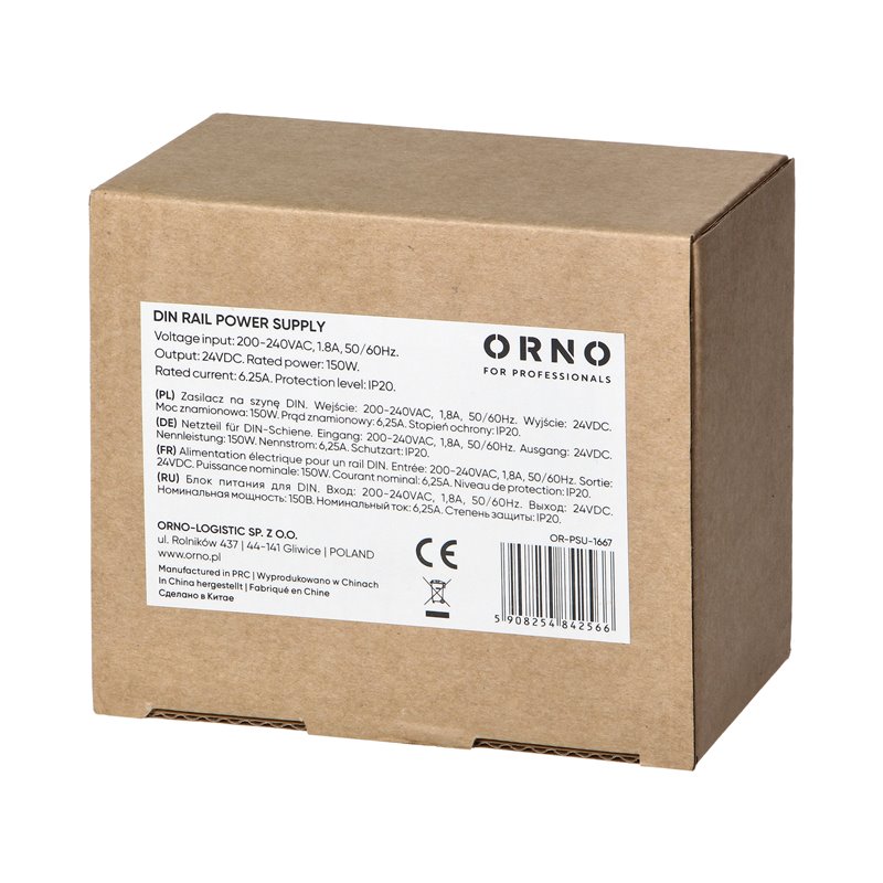 ZASILACZ NA SZYNE DIN, 24VDC, 6,25A, 150W, 6 MODUŁÓW ORNO ZASILACZ NA SZYNE DIN, 24VDC, 6,25A, 150W, 6 MODUŁÓW ORNO