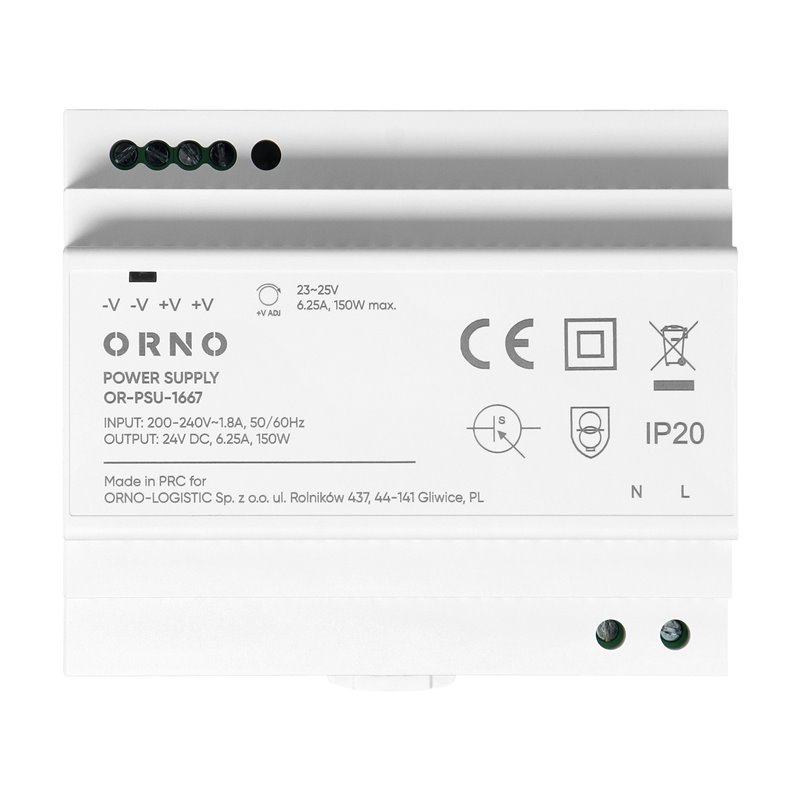 ZASILACZ NA SZYNE DIN, 24VDC, 6,25A, 150W, 6 MODUŁÓW ORNO ZASILACZ NA SZYNE DIN, 24VDC, 6,25A, 150W, 6 MODUŁÓW ORNO