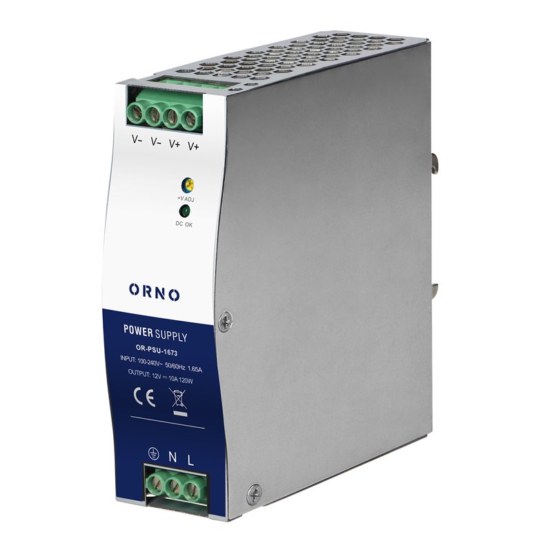 ZASILACZ PRZEMYSŁOWY NA SZYNĘ DIN, 12VDC 10A 120W, OBUDOWA METALOWA ORNO