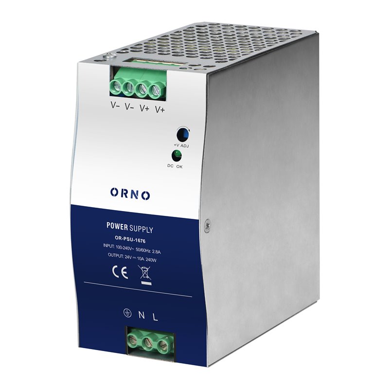 ZASILACZ PRZEMYSŁOWY, NA SZYNĘ DIN, 24VDC, 10A, 240W, W METALOWEJ OBUDOWIE ORNO